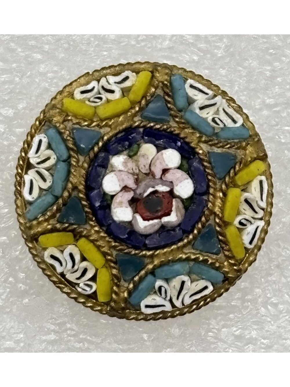 Vintage Villani Italy Micro Mosaic Floral Pin Brooch Covered C-Clasp 1940s 1950s